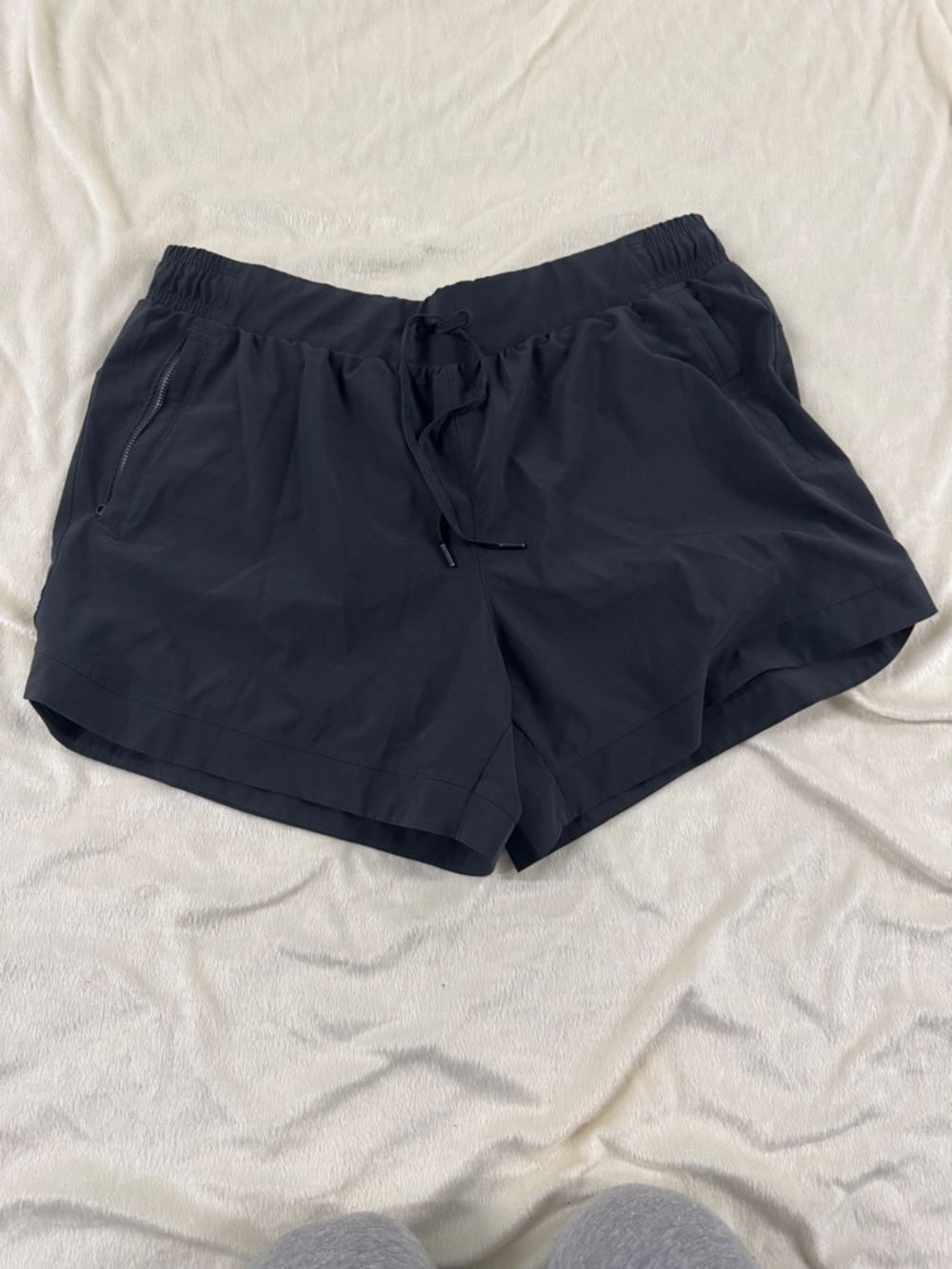 Women's Black Athletic Drawstring Shorts with Zipper Pocket